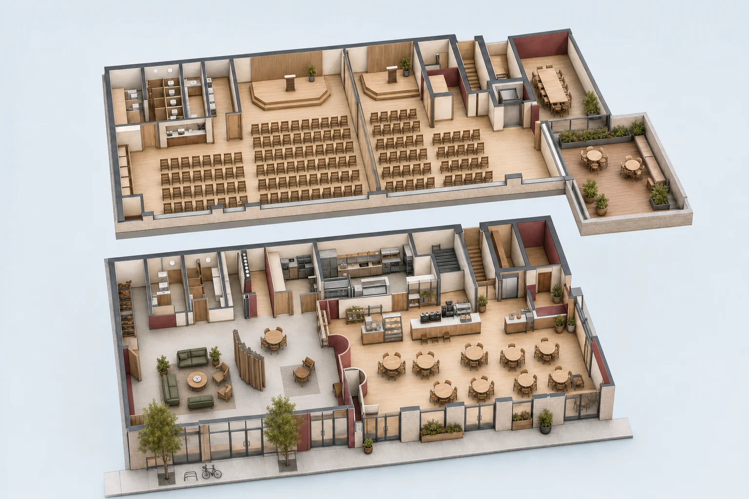 Campaign concept showing the upper hall arranged for a presentation